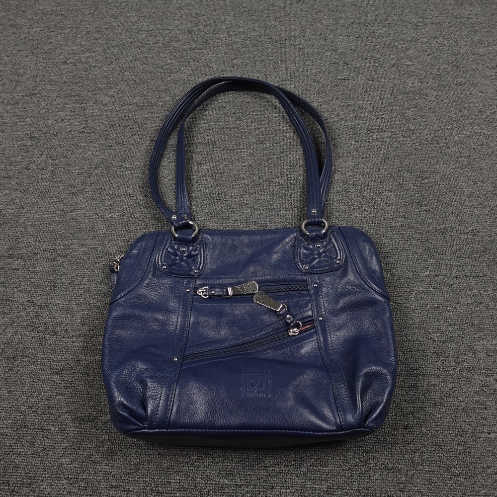 Stone Mountain Shoulder Bag Womens Medium Blue Leather Zip Pockets Purse Handbag